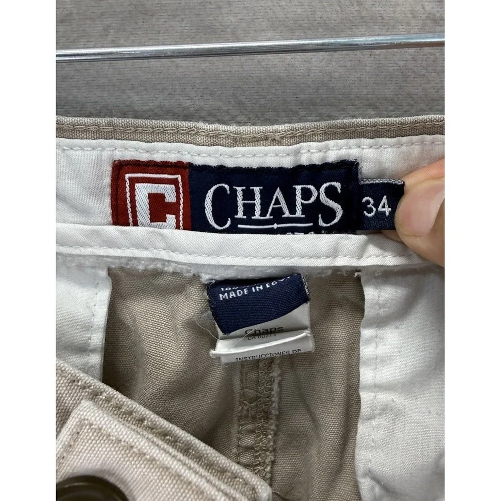 Chaps Mens Cargo Shorts Khaki Beige Size 34 Cotton Twill Outdoor Casual